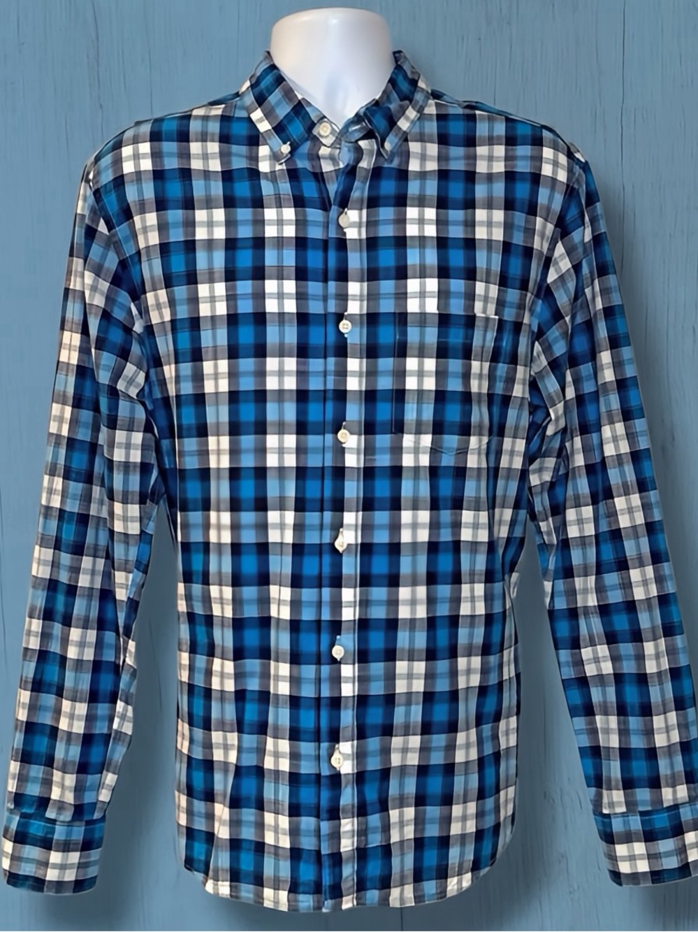 RYE by Hawker Rye Blue Plaid Button-Down Shirt Men’s L Slim Fit 100% Cotton